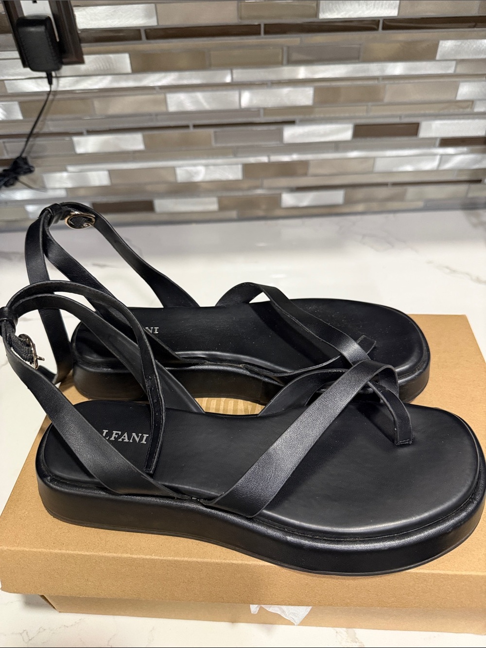 Alfani Black Strappy Platform Sandals